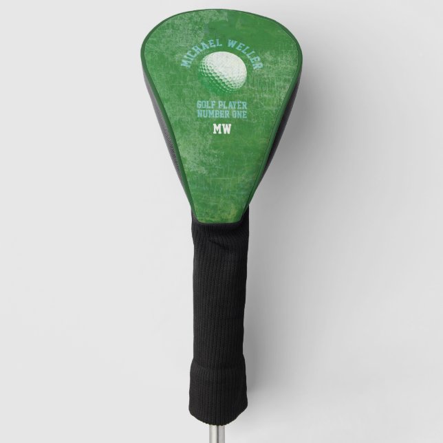 Couvre-club De Golf couverture de golf VERT vieilli avec nom de golfeu (Devant)