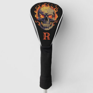 Couvre-club De Golf Crâne gothique sombre avec monogramme initial en f