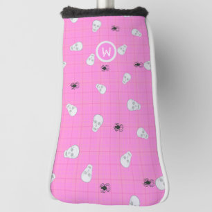 Couvre-club De Golf Crânes et araignées roses pour filles tartan d'Hal