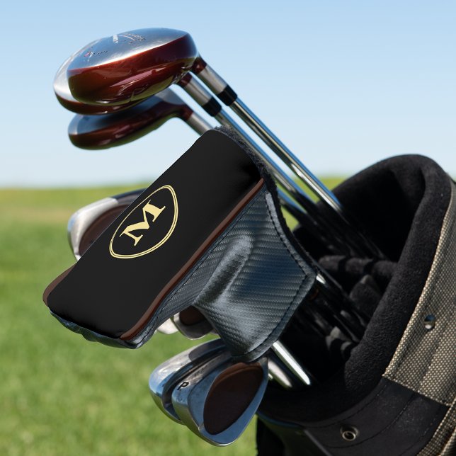 Couvre-club De Golf Créer personnalisé Noir Monogramme Putter (Create Personalized Black Gold Monogrammed Putter Golf Head Cover)