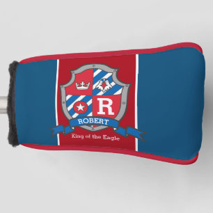 Couvre-club De Golf Crête du roi de l'aigle nom personnalisé rouge ble