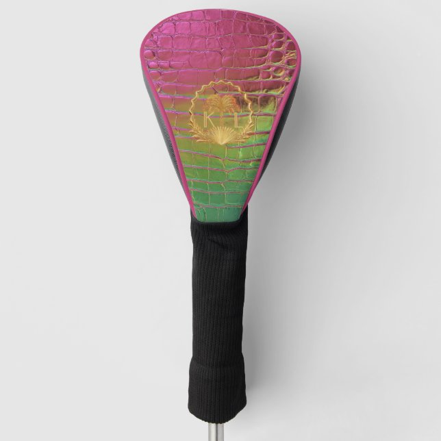 Couvre-club De Golf Croc Monogram Iridescent Rose Vert Élégant (Devant)