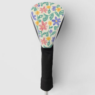 Couvre-club De Golf Croquis de Fleur Sauvage Vintage (1)