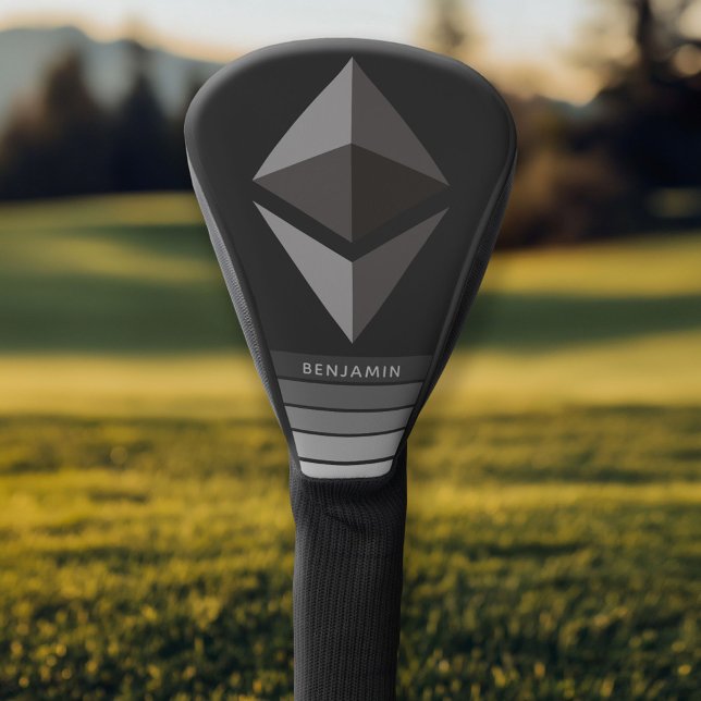 Couvre-club De Golf Crypto d'investissement Ethereum avec nom Gris Gri (Personalized Golf Head Cover)