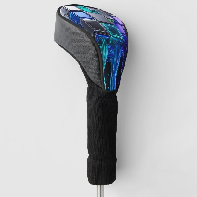 Couvre-club De Golf Cube de puzzle chromé futuriste  (Incliné)