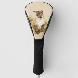 Couvre-club De Golf Cuire Cougar Mountain Lion Chat Kitten Aquarelle