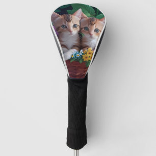 Couvre-club De Golf Cuisinement Cute Kittens dans un panier à fleurs