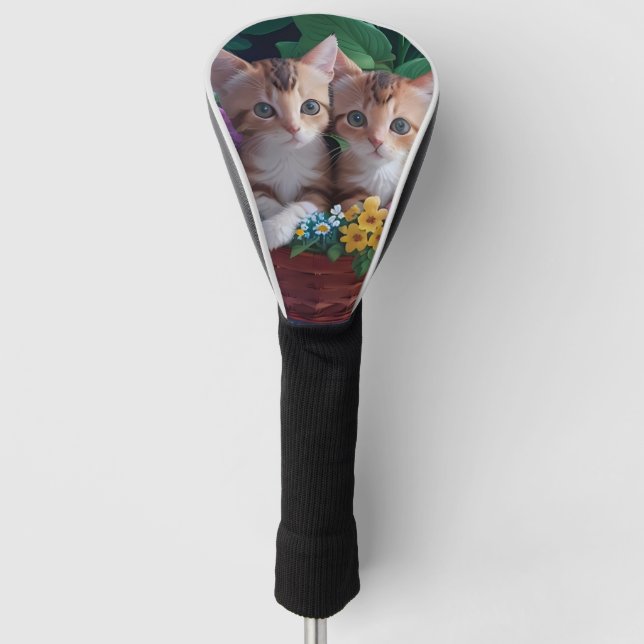 Couvre-club De Golf Cuisinement Cute Kittens dans un panier à fleurs (Devant)