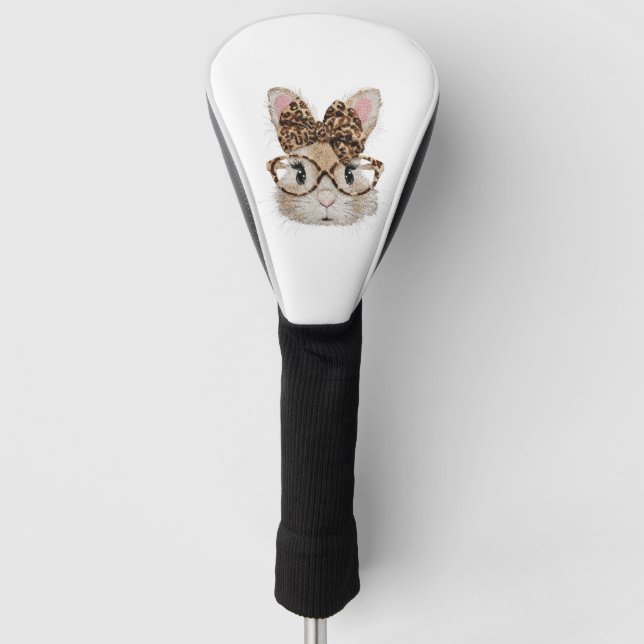 Couvre-club De Golf Cute Bunny Rabbit Face Leopard Coquette Bow Glasse (Devant)