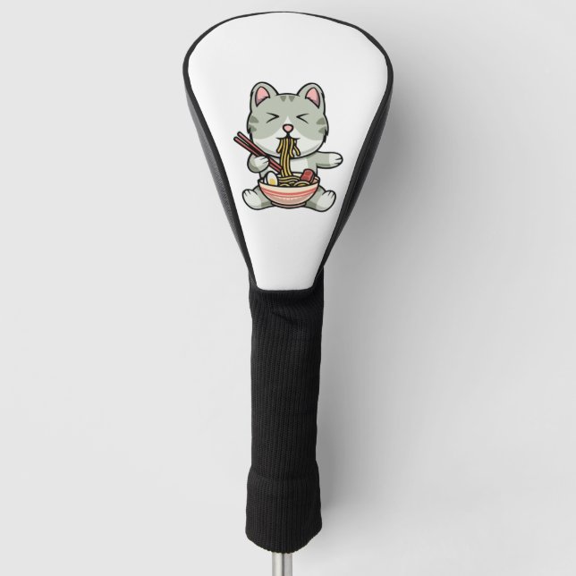 Couvre-club De Golf Cute chat mangeant des nouilles soba dessin icône  (Devant)