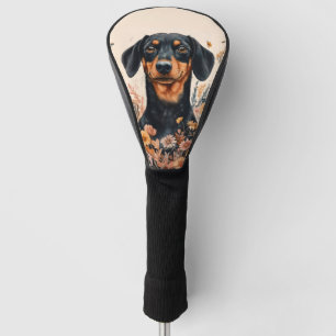 Couvre-club De Golf Cute Dachshund avec peinture Fleur sauvage
