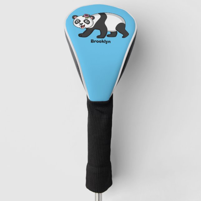 Couvre-club De Golf Cute happy panda bear with flower cartoon (Devant)
