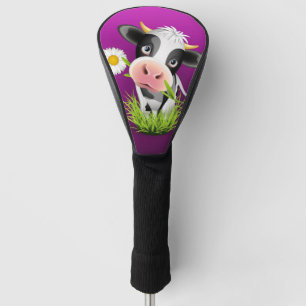 Couvre-club De Golf Cute Holstein cow in grass over purple
