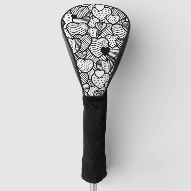 Couvre-club De Golf Cute noir blanc coeurs motif (Devant)