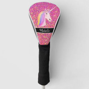 Couvre-club De Golf Cute Parties scintillant d'or rose Unicorn Personn