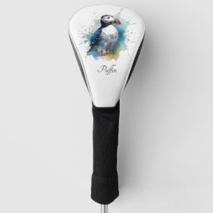 Couvre-club De Golf Cute puffin en bleu aquarelle personnalisable