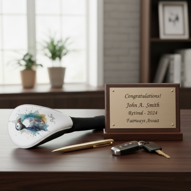 Couvre-club De Golf Cute puffin en bleu aquarelle personnalisable (Créateur téléchargé)