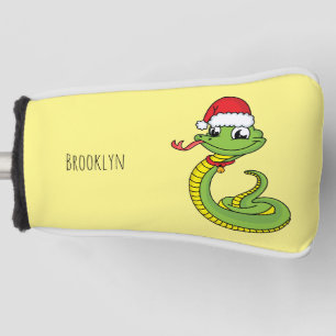 Couvre-club De Golf Cute serpent vert avec chapeau santa dessin animé