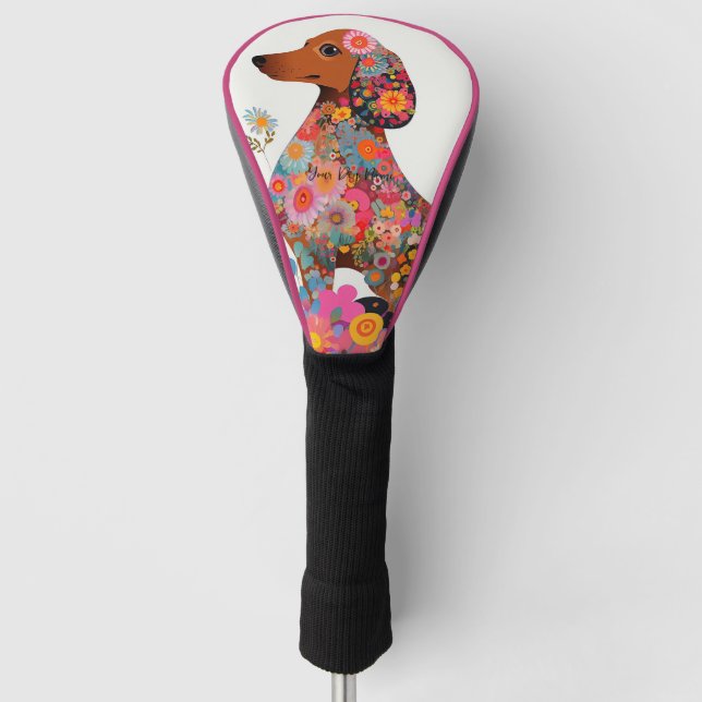Couvre-club De Golf Dachshund Chien et Fleurs 004 - Bijou sur mesure (Devant)