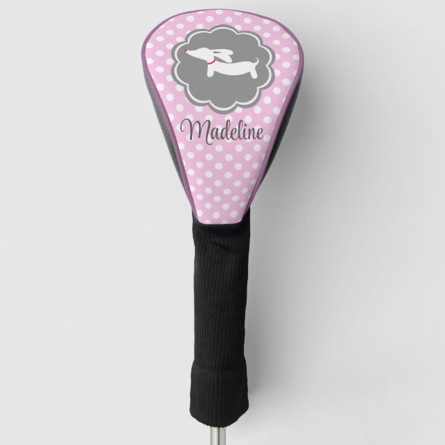 Couvre-club De Golf Dachshund Pink Polka Dot Personnaliser Chien Maman (Devant)