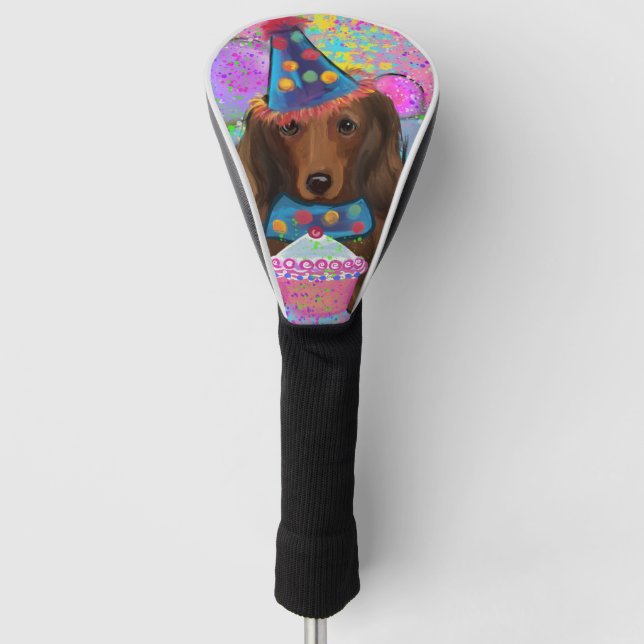 COUVRE-CLUB DE GOLF DACHSHUND ROUX À POILS LONGS  (Devant)