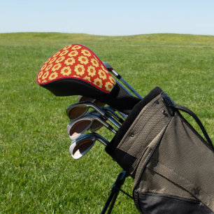 Couvre-club De Golf Dahlia jaune motif floral sur rouge
