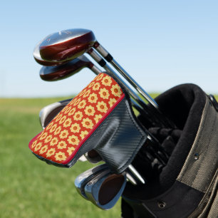 Couvre-club De Golf Dahlia jaune motif floral sur rouge