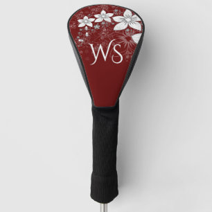 Couvre-club De Golf Dainty Floral Scroll sur Red Initial