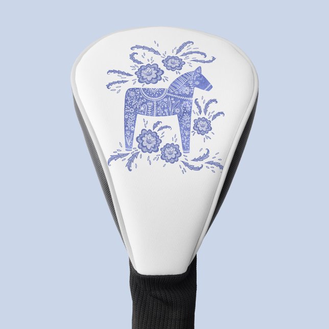 Couvre-club De Golf Dala suédois Horse Indigo Blue Folk Art (Swedish Dala Horse blue and white folk art golf head cover)