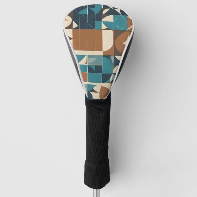 Couvre-club De Golf Dark Blue, Teal, Brown, and Tan Geometric Pattern (Devant)
