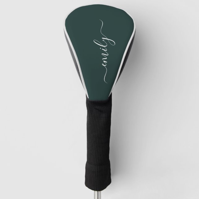 Couvre-club De Golf Dark Green Modern Script Nom du monogramme (Devant)