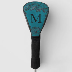 Couvre-club De Golf Décor Floral Occidental en Cuir turquoise