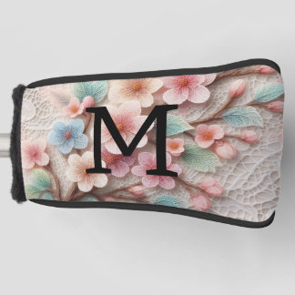 Couvre-club De Golf Dentelle monogramme florale rose pastel fleur de c