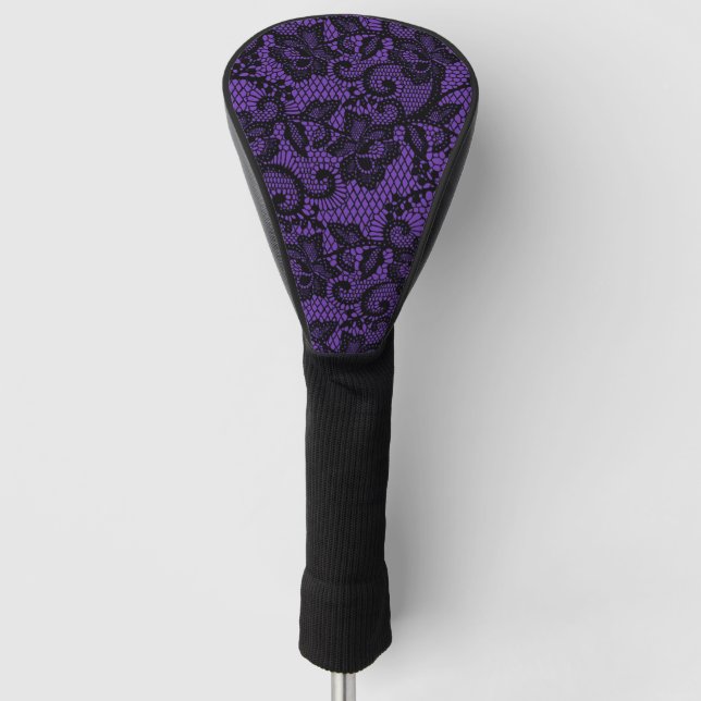Couvre-club De Golf Dentelle noire et violette de Faux (Devant)
