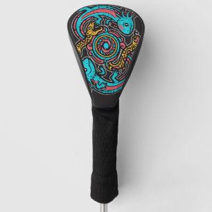 Couvre-club De Golf Dieu aztèque Xolotl combattant l'art tribal de la 