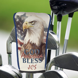 Couvre-club De Golf Dieu bénisse l'Amérique Aigle patriotique Initiale