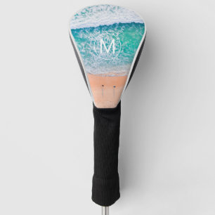 Couvre-club De Golf do-it-yourself Monogramme blanc en cercle, Vagues