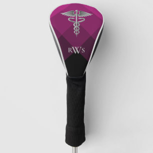 Couvre-club De Golf Docteur Caduceus Médicale rose noir Monogramme