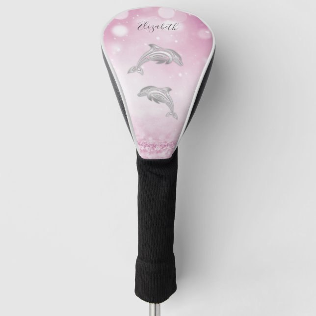 Couvre-club De Golf Dolphins Parties scintillant rose Girl Monogramme (Devant)