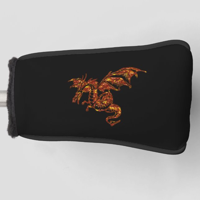 Couvre-club De Golf Dragon flamboyant sur noir (Devant)