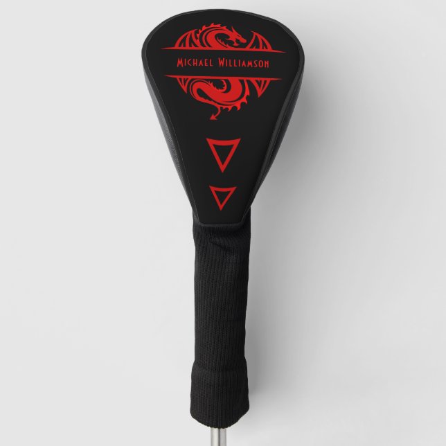 Couvre-club De Golf Dragon Vectoriel Monogramme Noir et Rouge  (Devant)