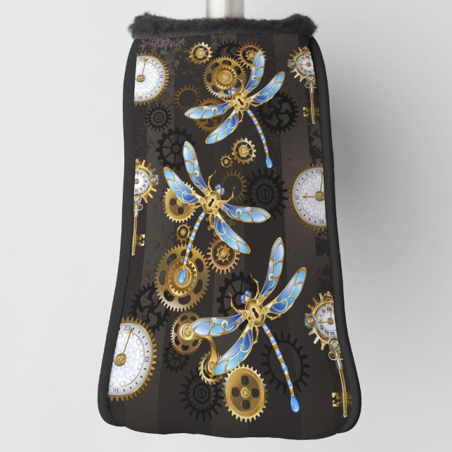 Couvre-club De Golf Dragonflies de Steampunk sur arrière - plan rayé b (Tourné à 90°)