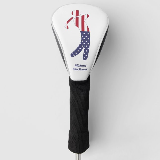 Couvre-club De Golf Drapeau américain personnalisé Golfer Silhouette (Devant)