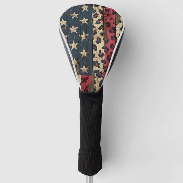 Couvre-club De Golf Drapeau américain rustique imprimé léopard (1) (Devant)