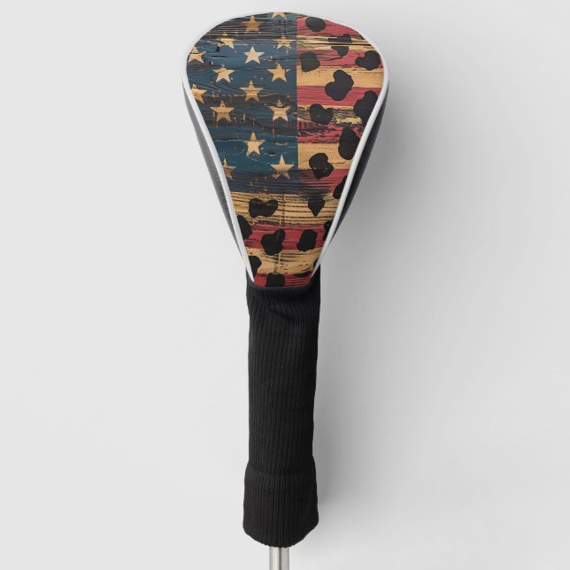 Couvre-club De Golf Drapeau américain rustique imprimé léopard (4) (Devant)