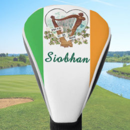 Couvre-club De Golf Drapeau irlandais avec harpe Vintage et Shamrock P