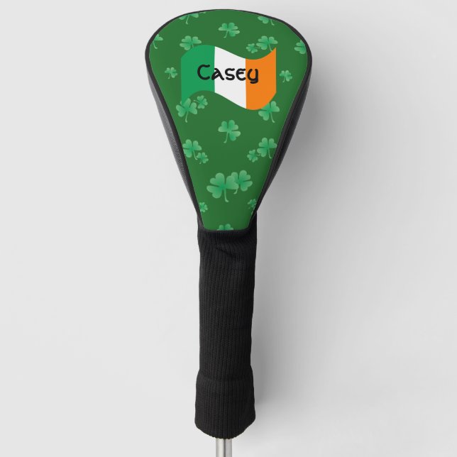 Couvre-club De Golf Drapeau irlandais avec Shamrock Personnalisé (Devant)