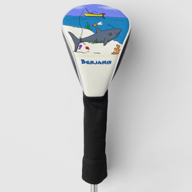 Couvre-club De Golf Drôle requin couché et dessin animé de pêche (Devant)