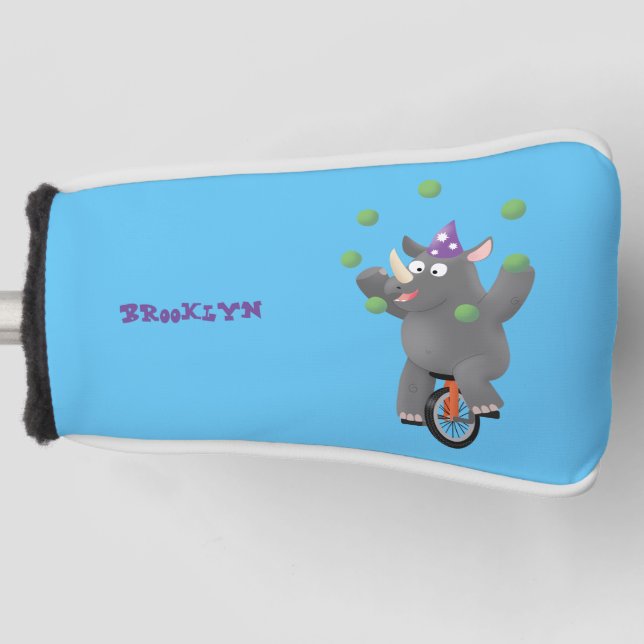 Couvre-club De Golf Drôle rhinocéros mignon jonglant sur monocycle (Devant)