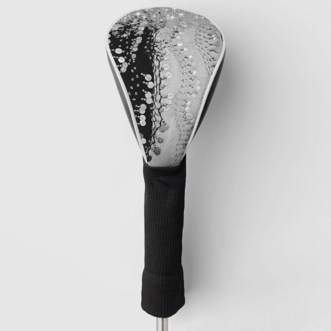 Couvre-club De Golf Écharpe noire et argentée classique (Devant)